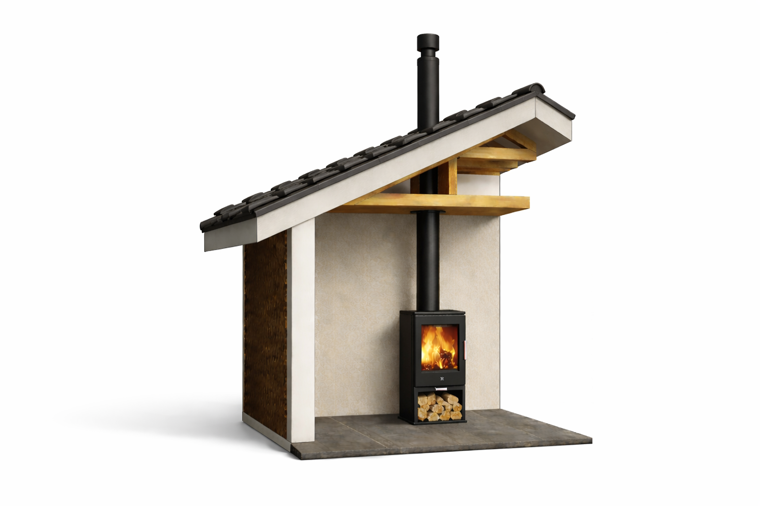  Westfire Uniq 45 + stålpipe m/ tilluft (B) Innv. flatt tak