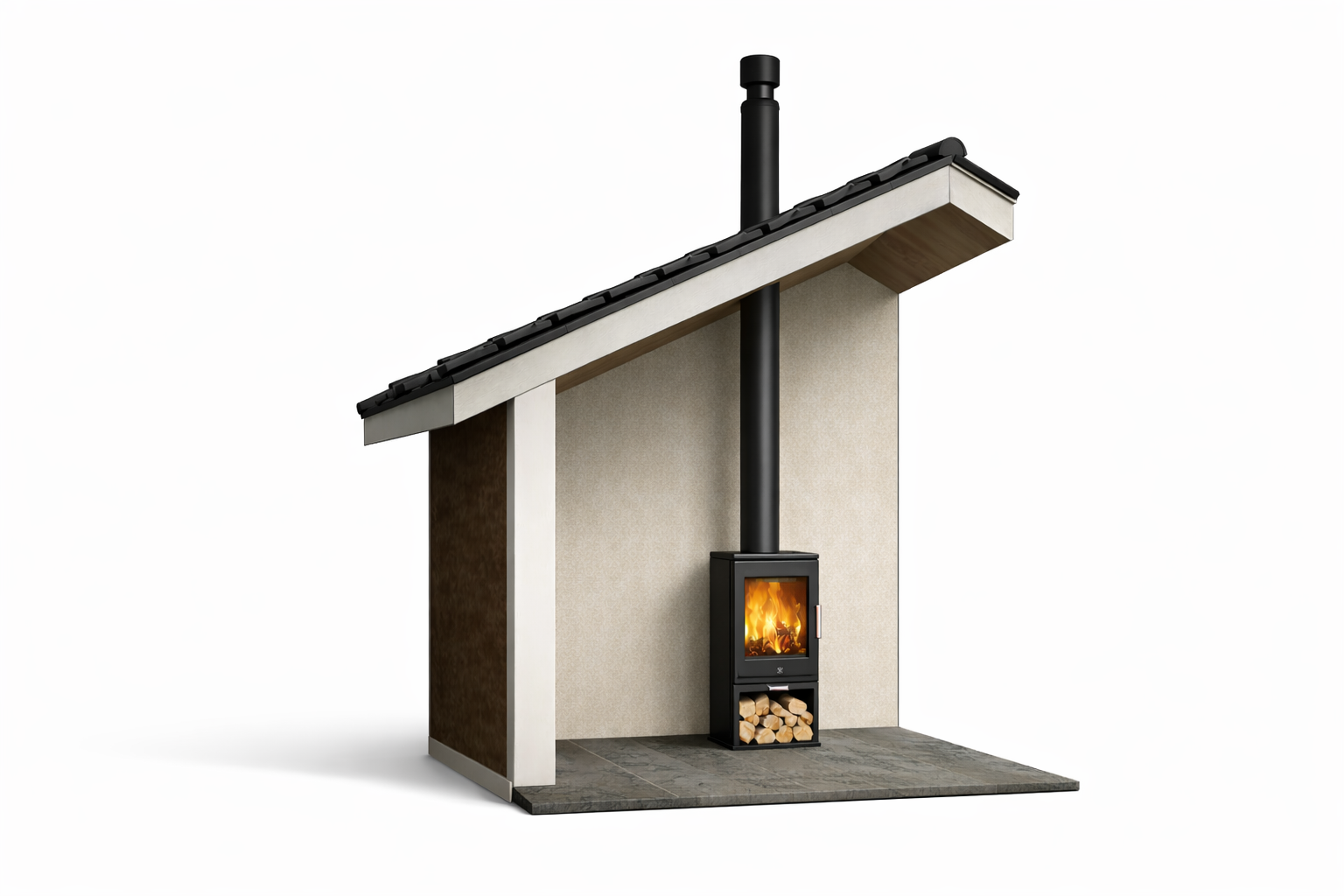 Westfire Uniq 45 + stålpipe m/ tilluft (C) Innv. skråtak